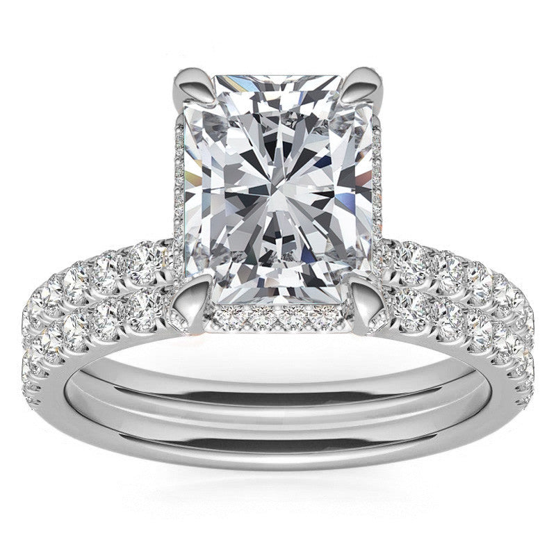 Radiant/Emerald Moissanite Petite Pave Style Engagement Ring
