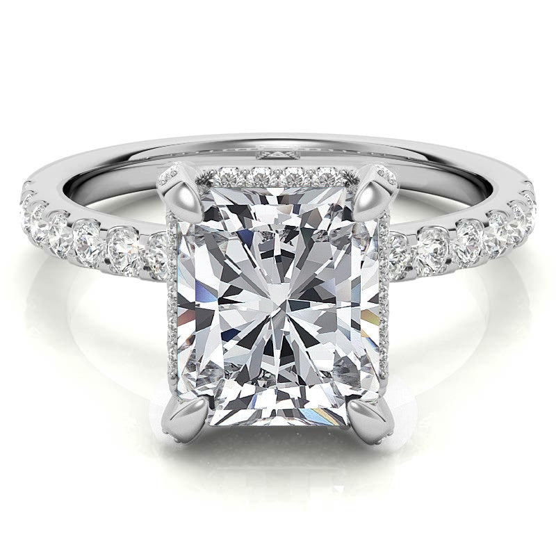 Radiant/Emerald Moissanite Petite Pave Style Engagement Ring