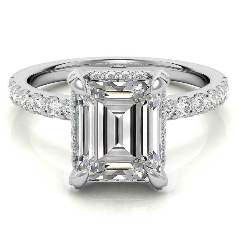 Radiant/Emerald Moissanite Petite Pave Style Engagement Ring