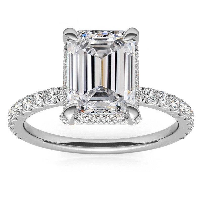 Radiant/Emerald Moissanite Petite Pave Style Engagement Ring