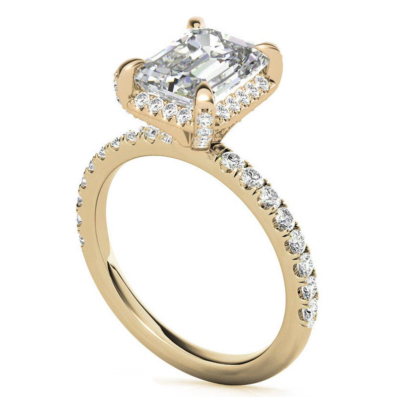 Radiant/Emerald Moissanite Petite Pave Style Engagement Ring