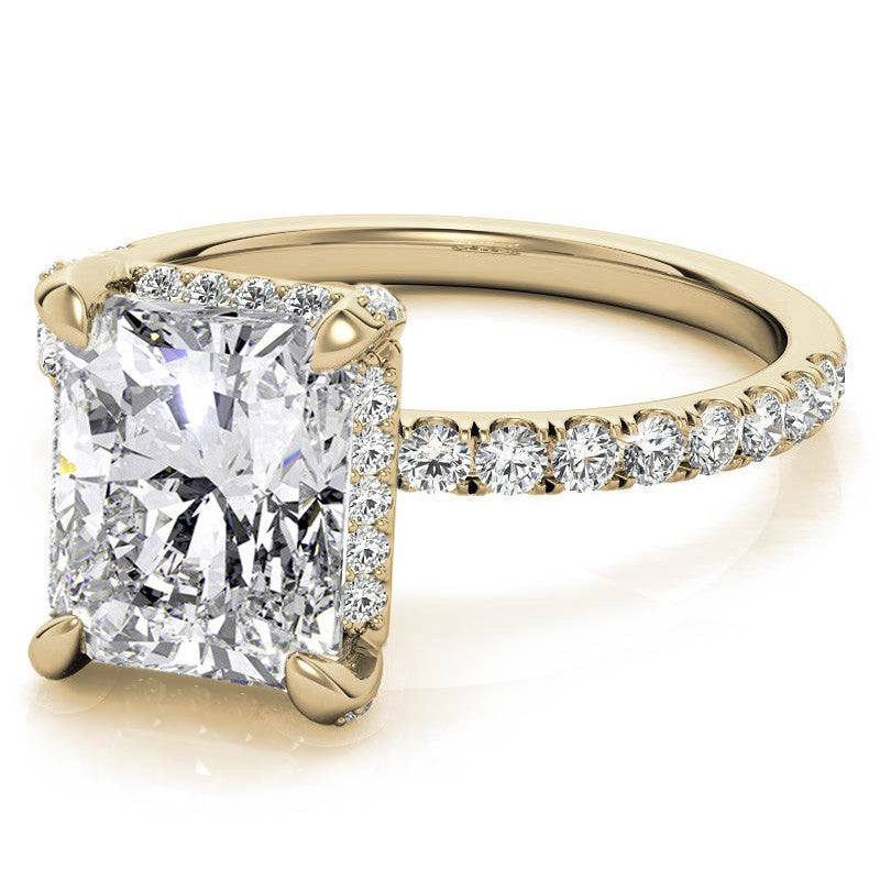 Radiant/Emerald Moissanite Petite Pave Style Engagement Ring