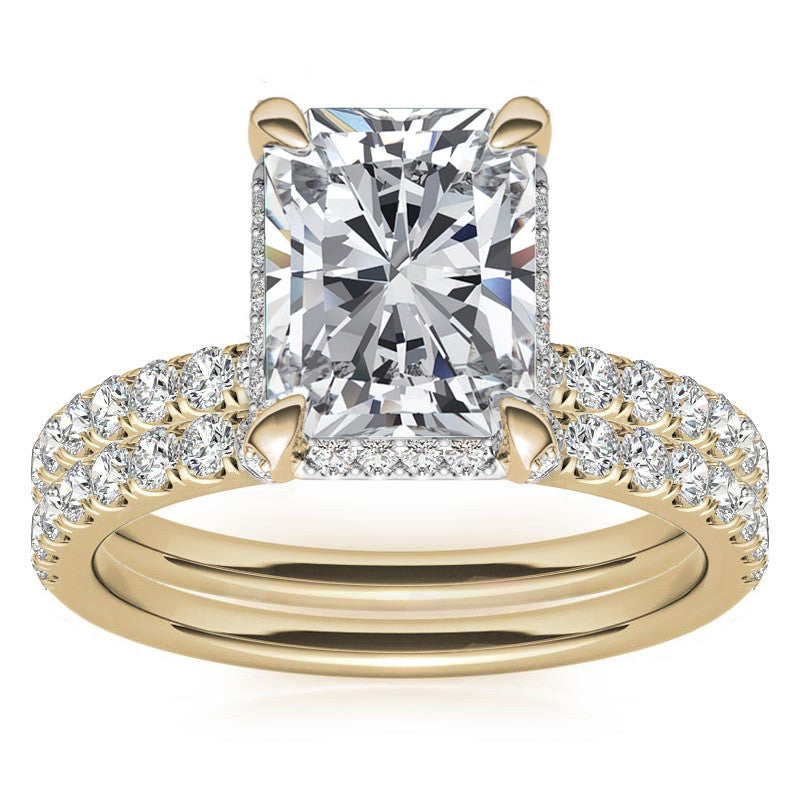 Radiant/Emerald Moissanite Petite Pave Style Engagement Ring