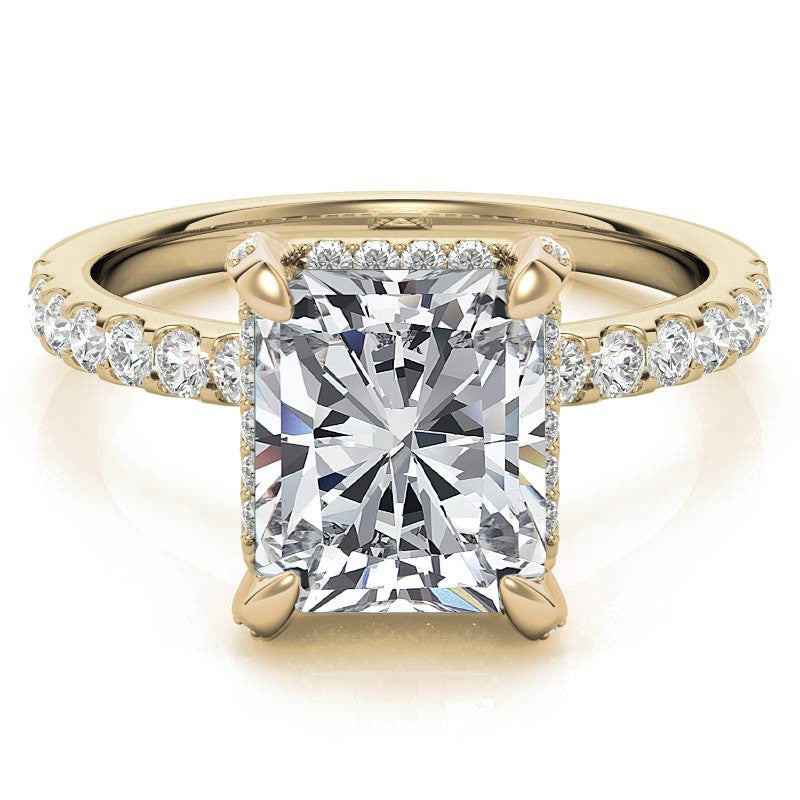 Radiant/Emerald Moissanite Petite Pave Style Engagement Ring