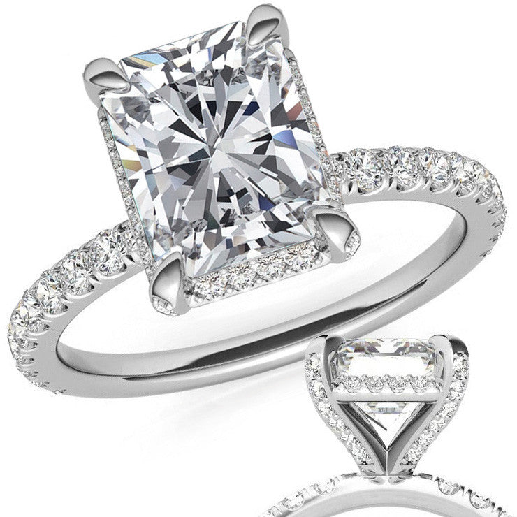 Radiant/Emerald Moissanite Petite Pave Style Engagement Ring