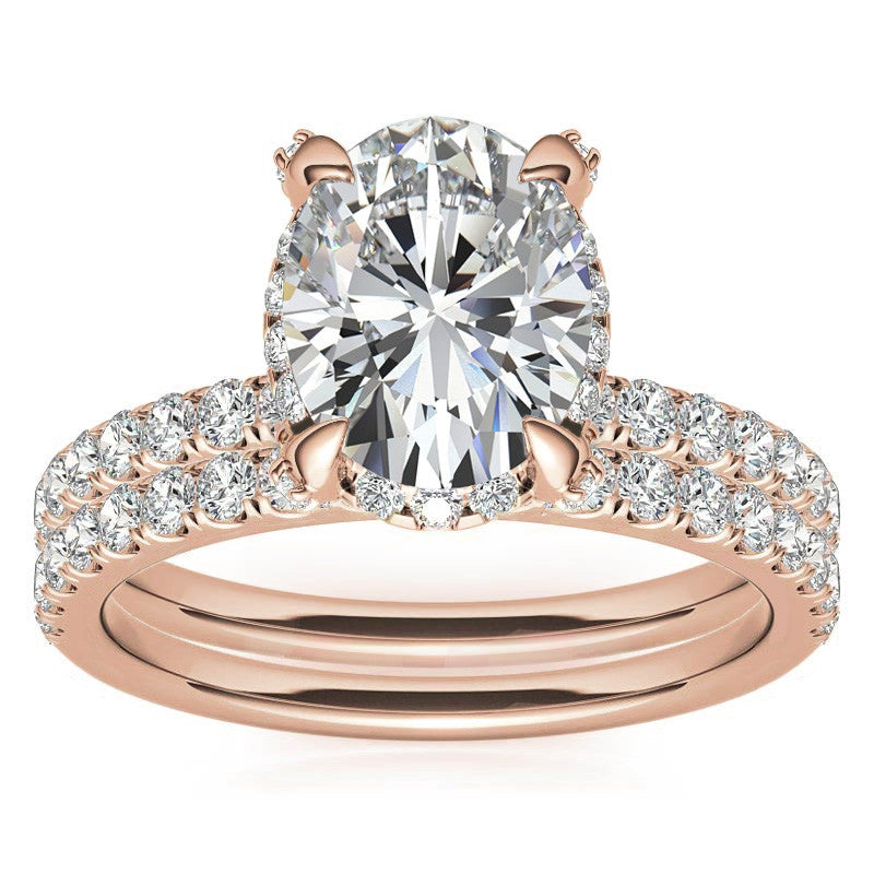 Oval Pave Style Moissanite Engagement Ring
