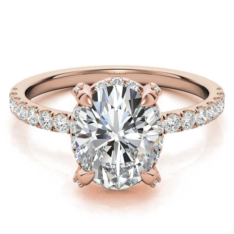 Oval Pave Style Moissanite Engagement Ring