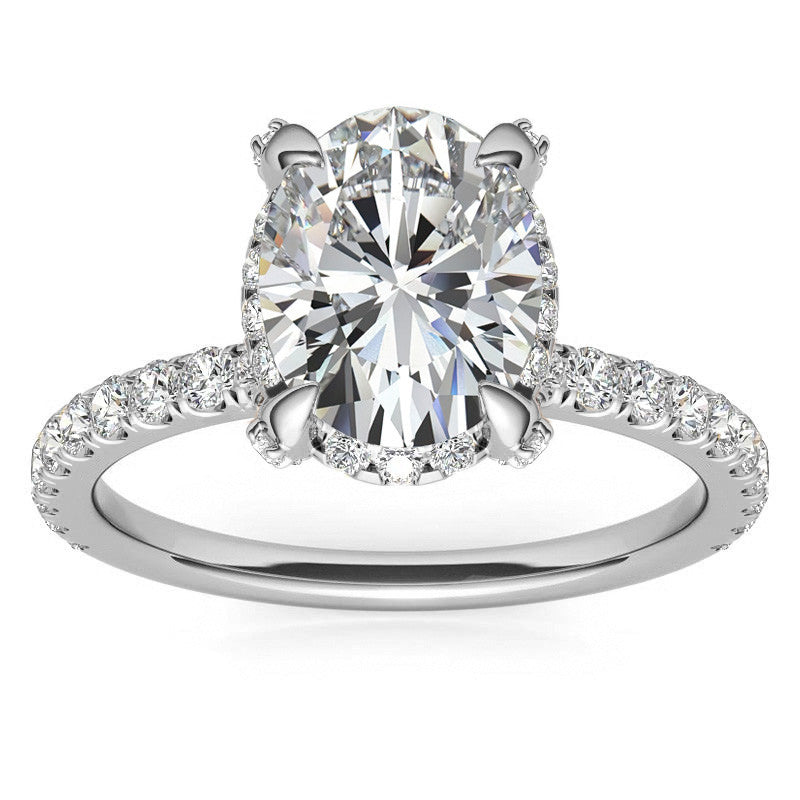 Oval Pave Style Moissanite Engagement Ring