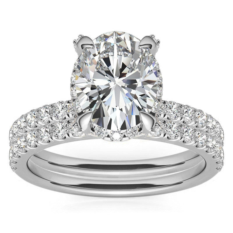 Oval Pave Style Moissanite Engagement Ring