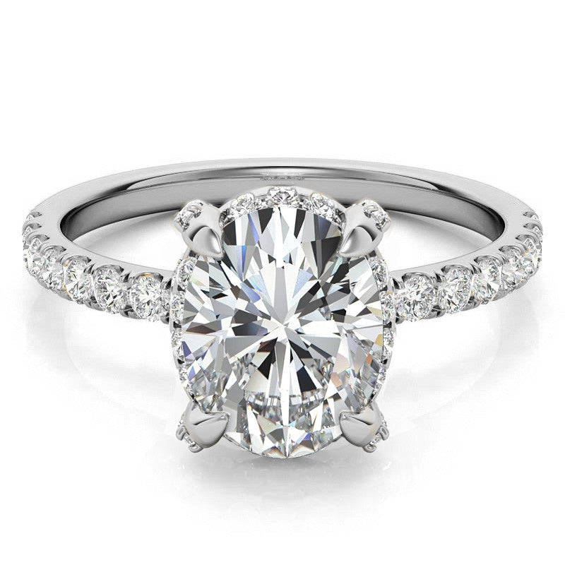 Oval Pave Style Moissanite Engagement Ring