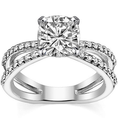 Round Brilliant Moissanite Split Shank Engagement Ring Setting, 0.36ct