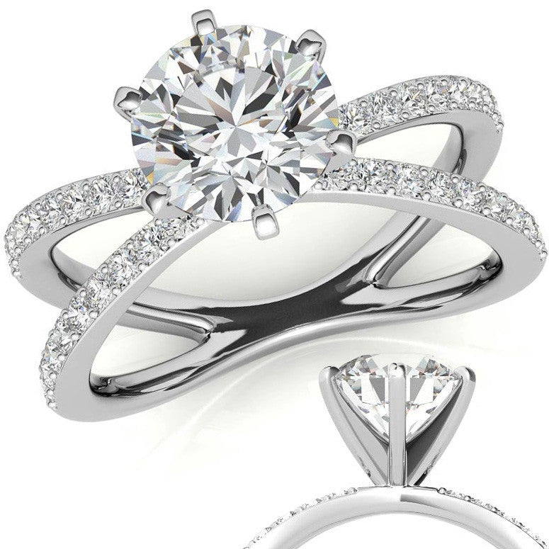 Round Brilliant Moissanite Split Shank Engagement Ring Setting, 0.36ct