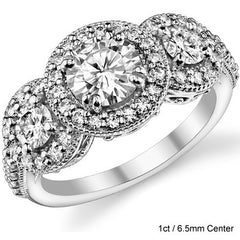 Antique Scroll Three-Stone Halo Moissanite Engagement Ring