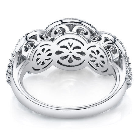 Antique Scroll Three-Stone Halo Moissanite Engagement Ring