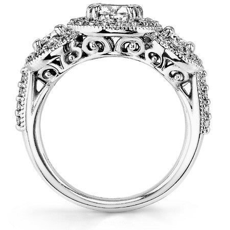 Antique Scroll Three-Stone Halo Moissanite Engagement Ring