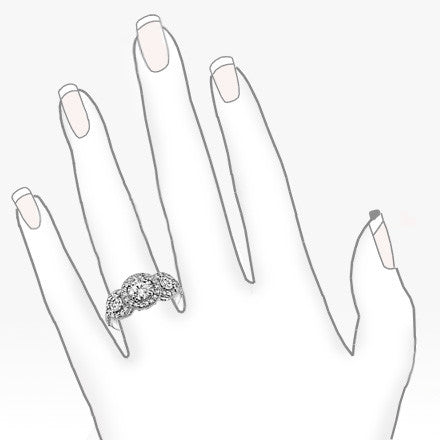 Antique Scroll Three-Stone Halo Moissanite Engagement Ring