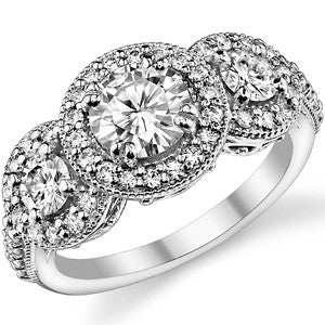 Antique Scroll Three-Stone Halo Moissanite Engagement Ring