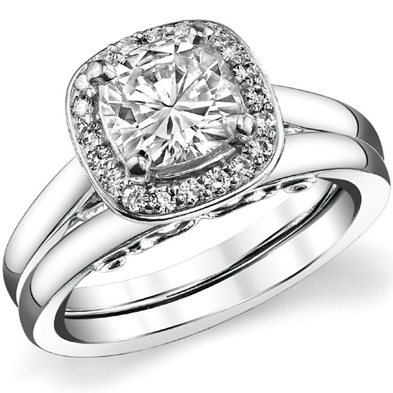 Cushion Scroll Halo Moissanite Engagement Ring