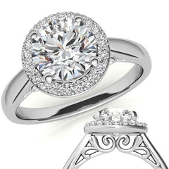 Round Scroll Halo Moissanite Engagement Ring