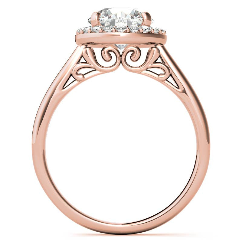 Round Scroll Halo Moissanite Engagement Ring