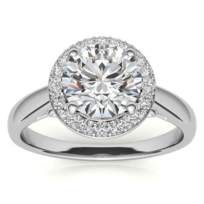 Round Scroll Halo Moissanite Engagement Ring
