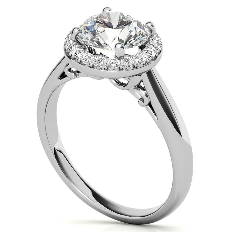 Round Scroll Halo Moissanite Engagement Ring
