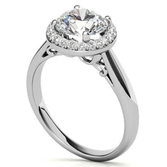 Round Scroll Halo Moissanite Engagement Ring