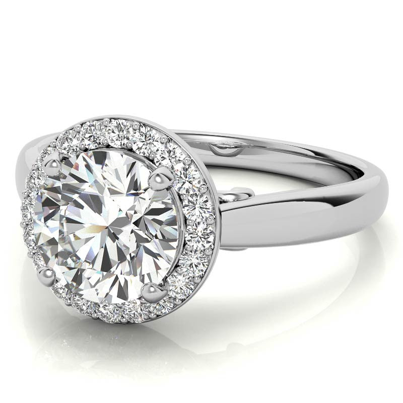 Round Scroll Halo Moissanite Engagement Ring