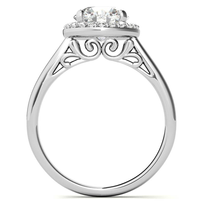 Round Scroll Halo Moissanite Engagement Ring