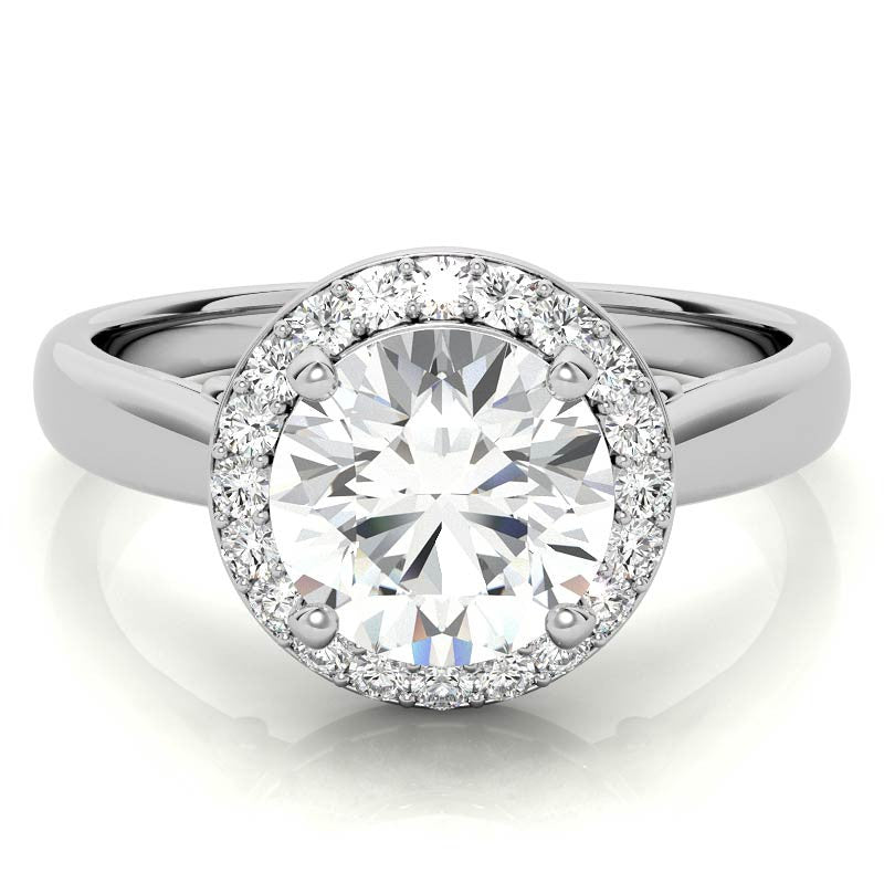 Round Scroll Halo Moissanite Engagement Ring