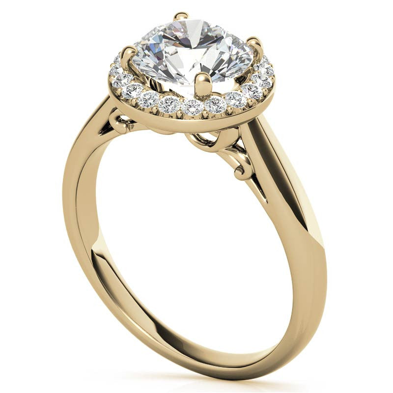 Round Scroll Halo Moissanite Engagement Ring