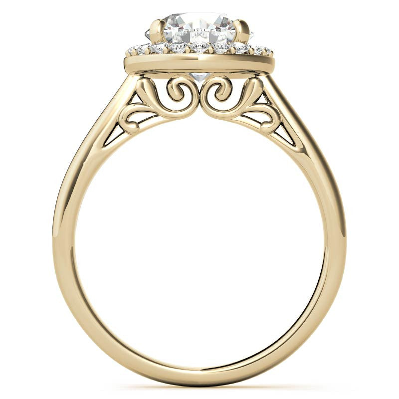 Round Scroll Halo Moissanite Engagement Ring