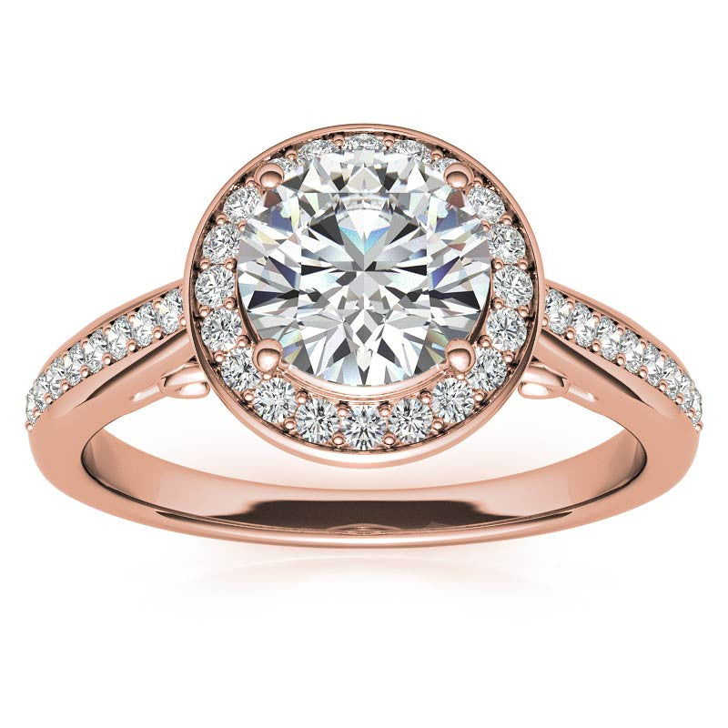 Round Scroll Halo Moissanite Engagement Ring