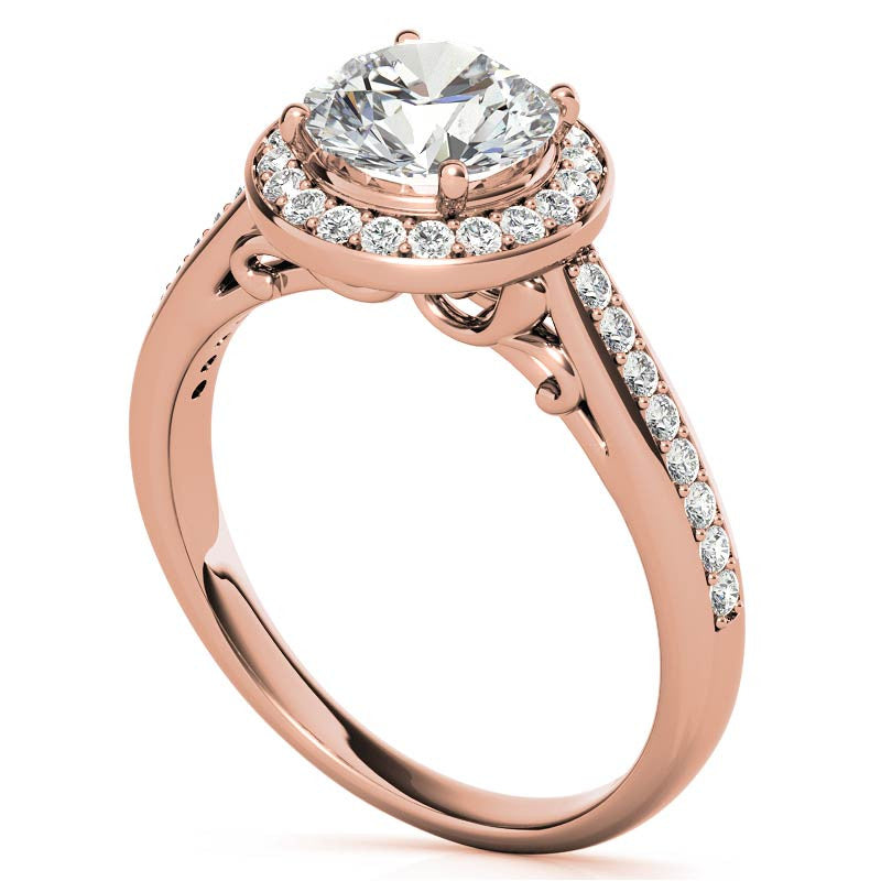 Round Scroll Halo Moissanite Engagement Ring