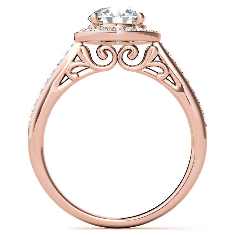 Round Scroll Halo Moissanite Engagement Ring