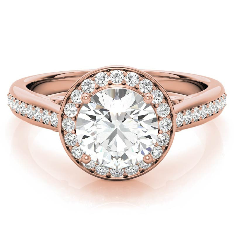Round Scroll Halo Moissanite Engagement Ring