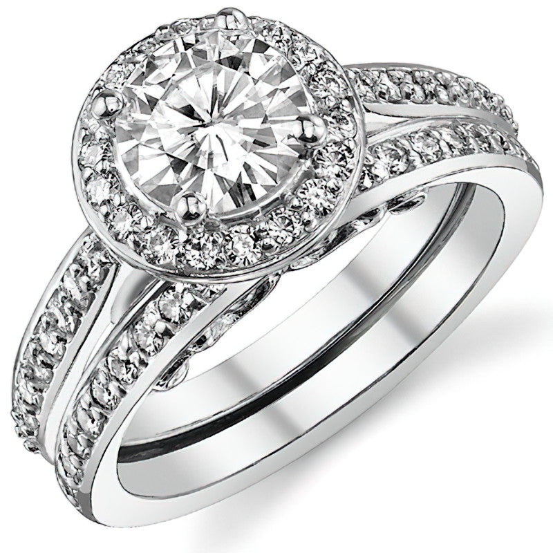 Round Scroll Halo Moissanite Engagement Ring