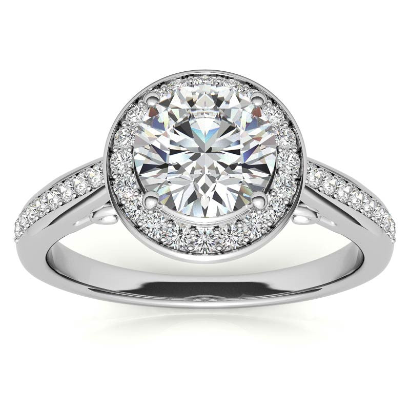 Round Scroll Halo Moissanite Engagement Ring