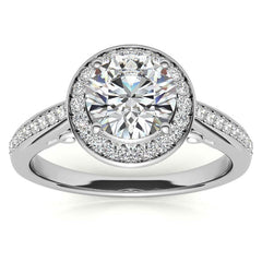 Round Scroll Halo Moissanite Engagement Ring