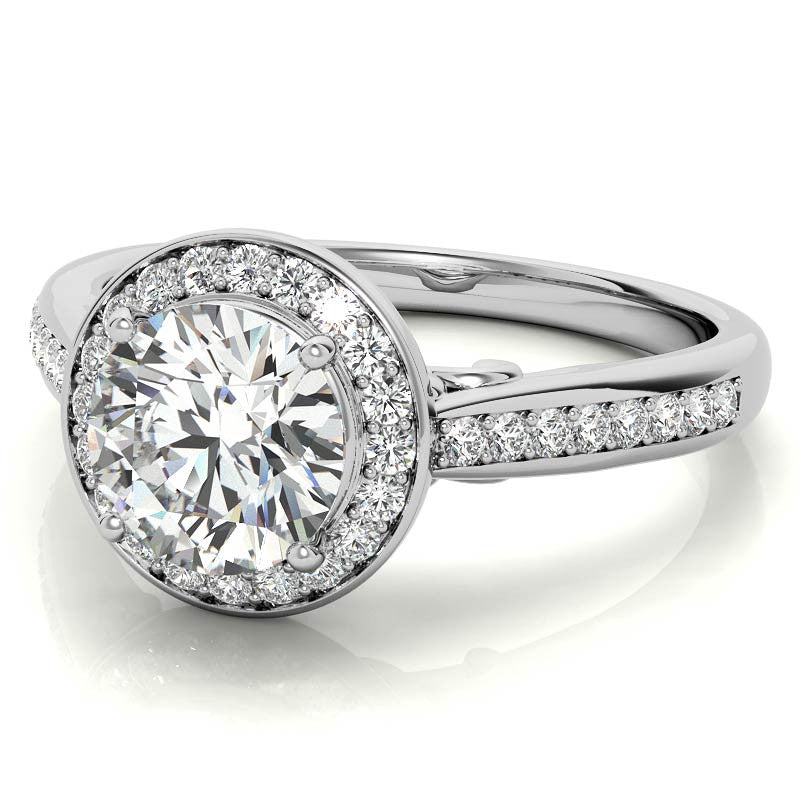 Round Scroll Halo Moissanite Engagement Ring