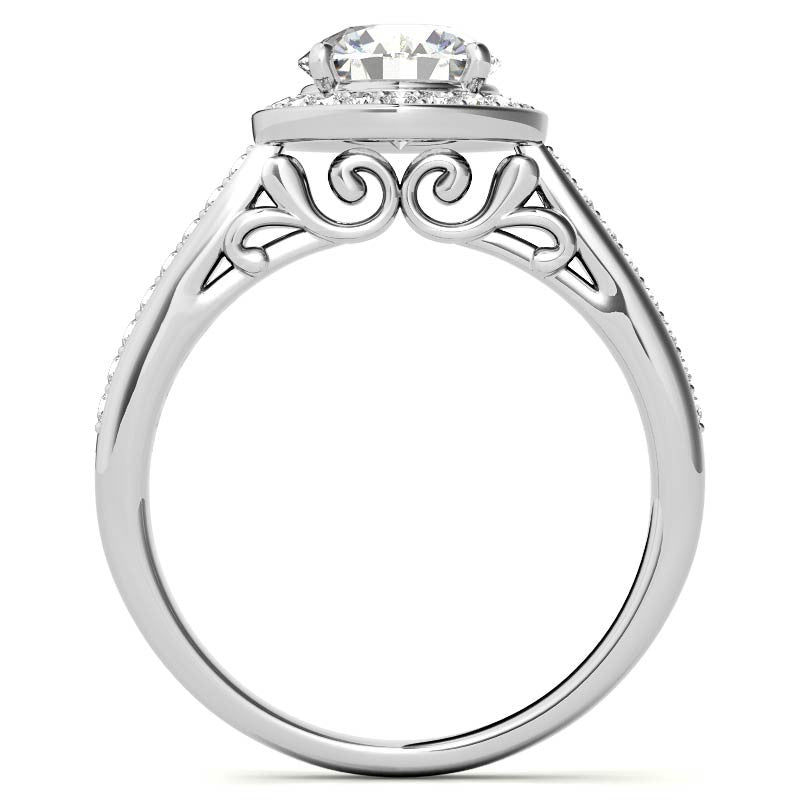 Round Scroll Halo Moissanite Engagement Ring
