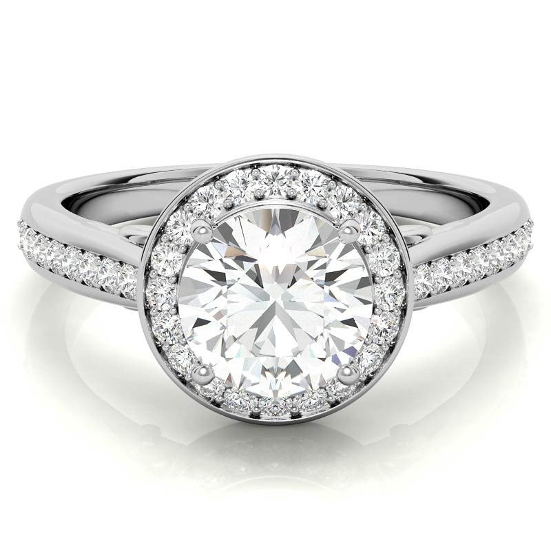 Round Scroll Halo Moissanite Engagement Ring