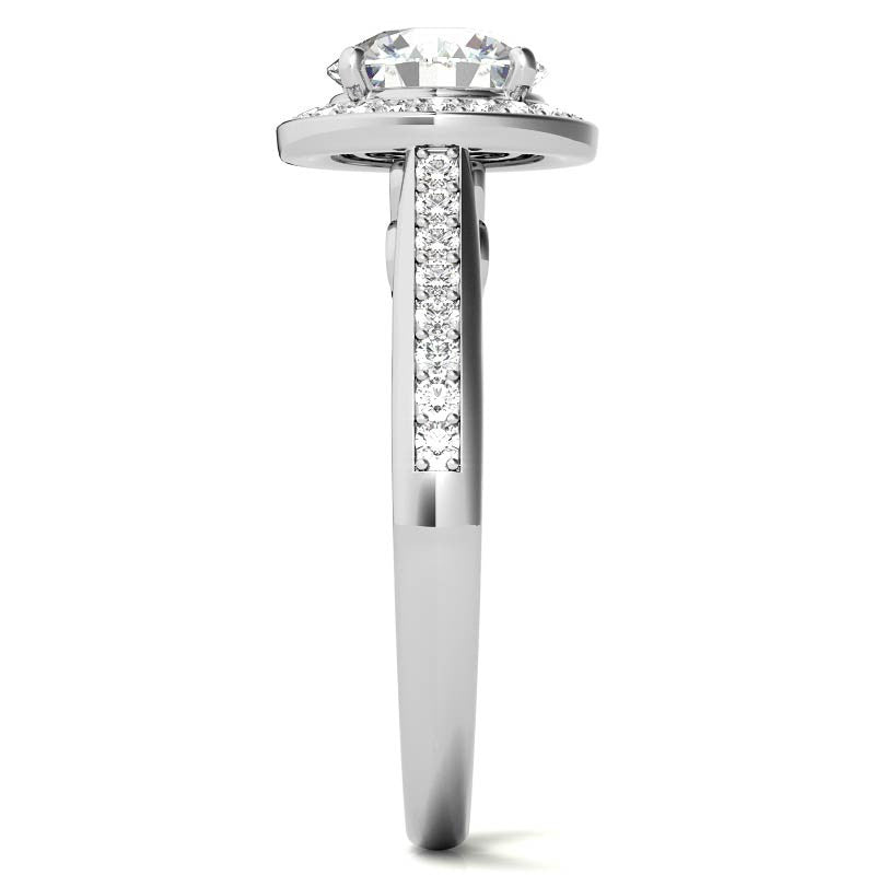 Round Scroll Halo Moissanite Engagement Ring
