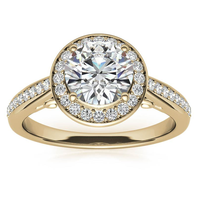 Round Scroll Halo Moissanite Engagement Ring