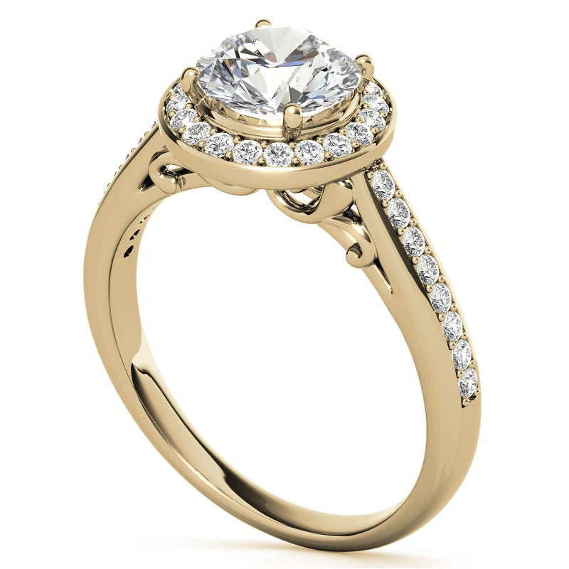 Round Scroll Halo Moissanite Engagement Ring
