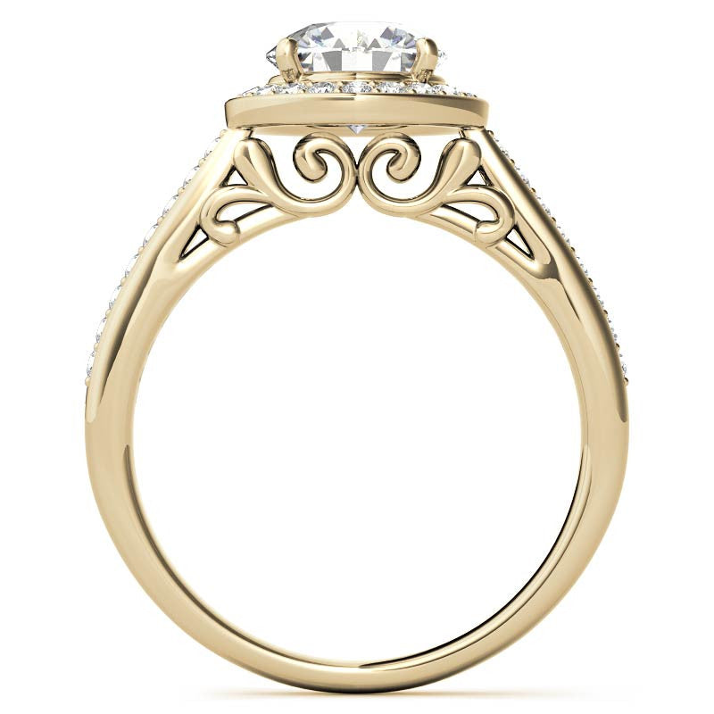 Round Scroll Halo Moissanite Engagement Ring