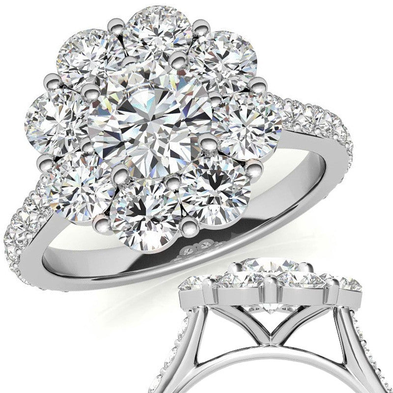 Round Flower Halo Moissanite Engagement Ring