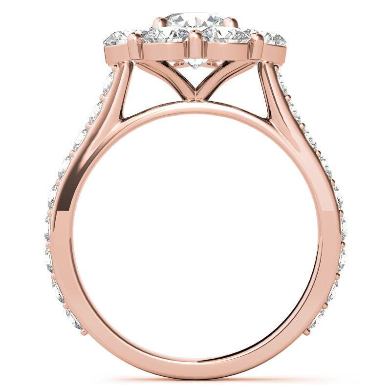 Round Flower Halo Moissanite Engagement Ring