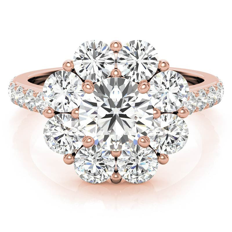 Round Flower Halo Moissanite Engagement Ring