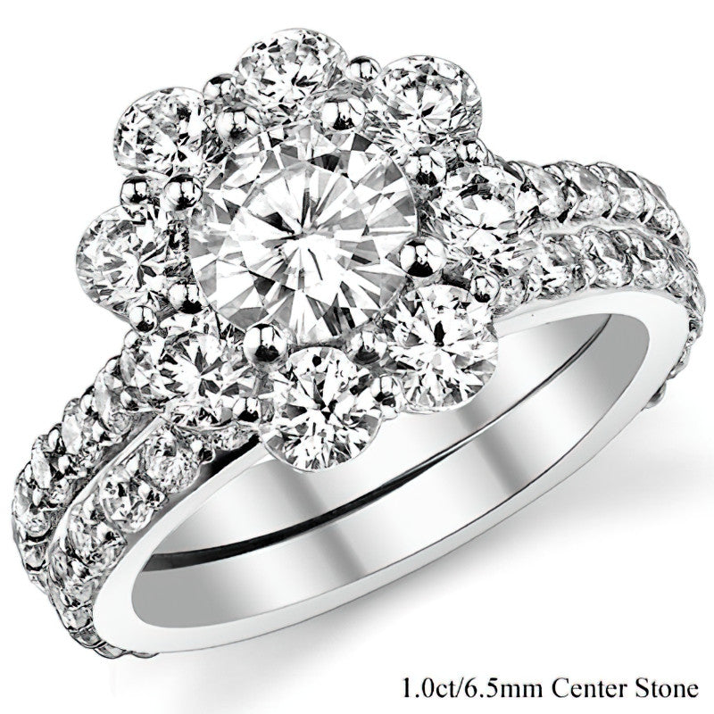 Round Flower Halo Moissanite Engagement Ring